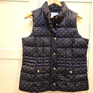 Charter Club Puffer Vest Black White Polka Dots Snap Zip Front Size M